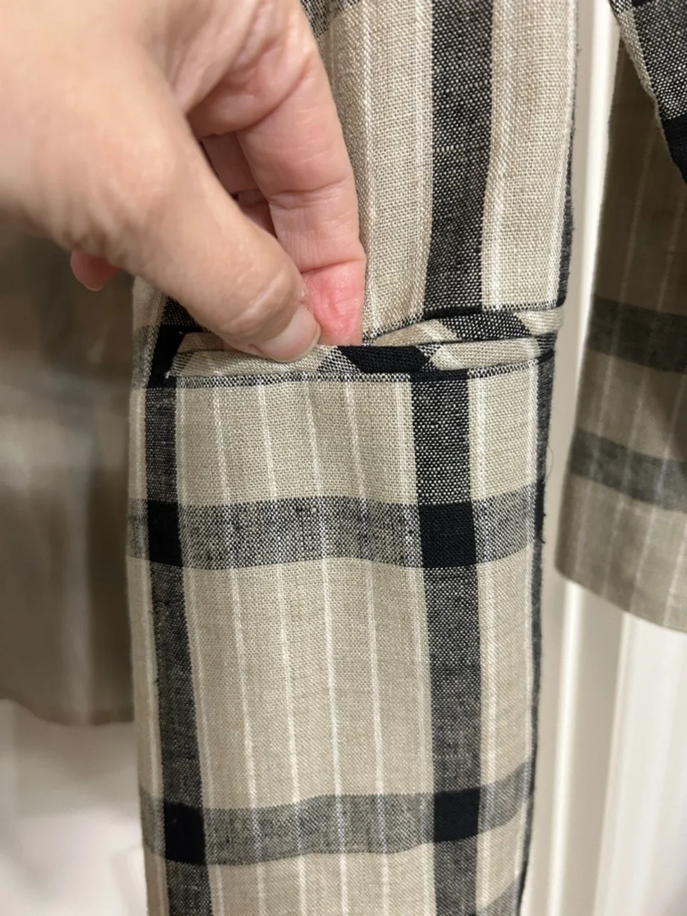 Laura Gayle Linen Black and Tan Plaid Single-Button Blazer Lightweight Summer - Picture 13 of 15